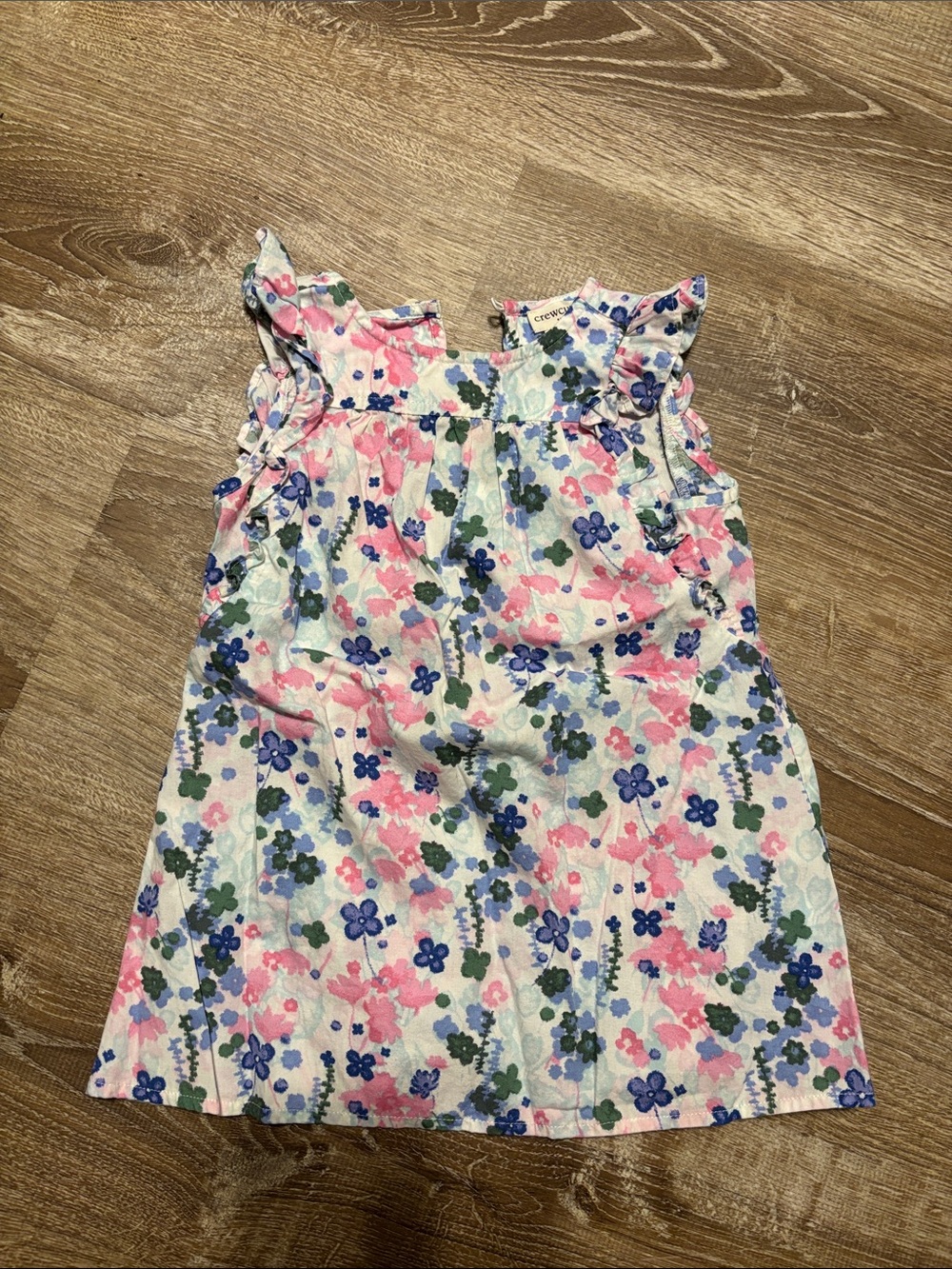 Crewcuts Pink, Blue & Green Floral Ruffle Sleeve Dress